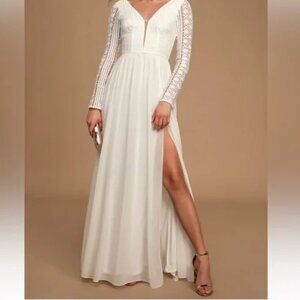 Lulu's Bridal Gown Women's Size XL Always By My Side Ivory Lace Boho Chic Dress